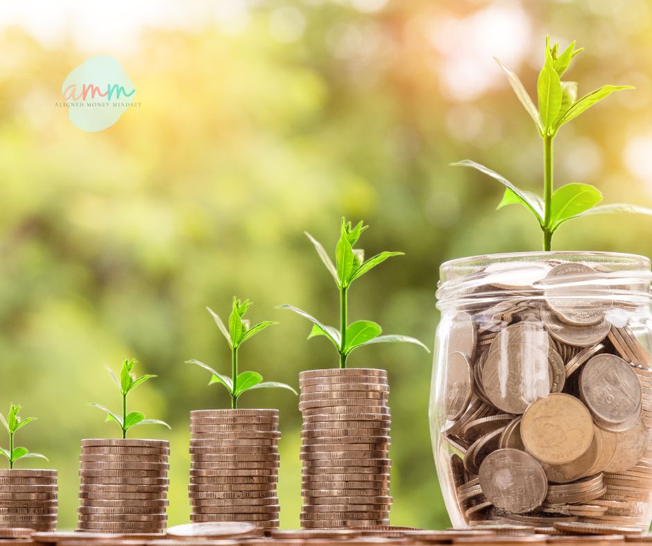 Coins grow into small plants to represent how beginners can start investing and build wealth through compounding.