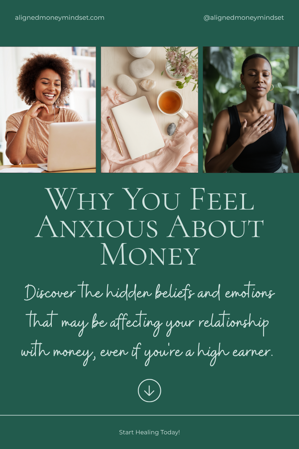 Pin graphic for 'Why You Feel Anxious About Money (Even as a High Earner)' — a blog post about healing money anxiety.
